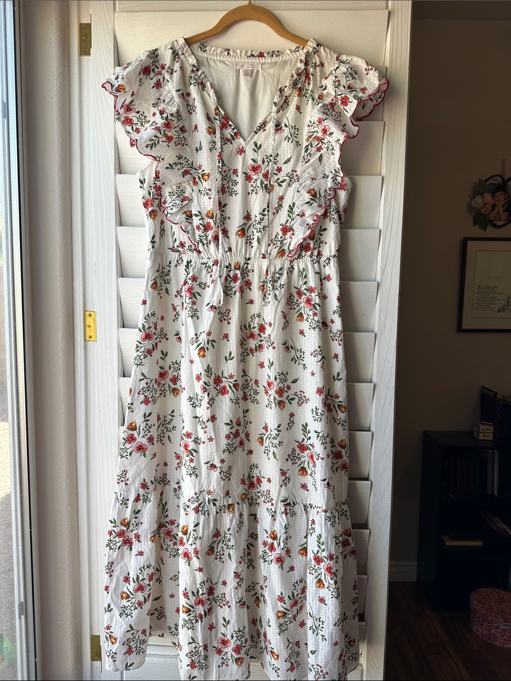 Lauren Conrad LC Floral Ruffle Waist Defined Midi Dress Large